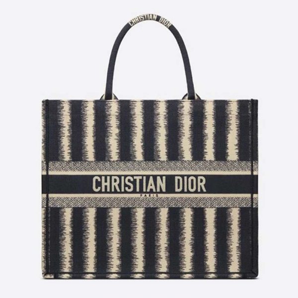 Dior Women Book Tote Blue D-Stripes ‘Christian Dior’ Embroidery