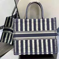 Dior Women Book Tote Blue D-Stripes ‘Christian Dior’ Embroidery