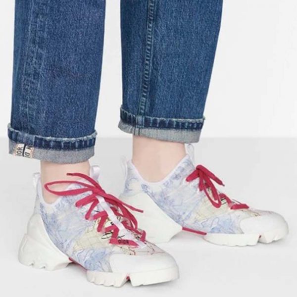 Dior Women D-Connect Sneaker Blue Technical Fabric with Dior Around the World Print (2)