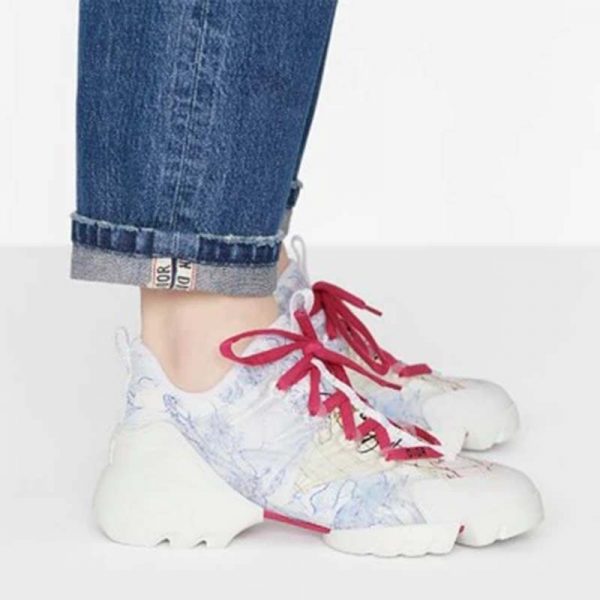 Dior Women D-Connect Sneaker Blue Technical Fabric with Dior Around the World Print (3)