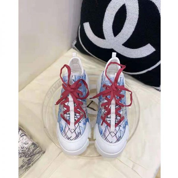 Dior Women D-Connect Sneaker Blue Technical Fabric with Dior Around the World Print (6)