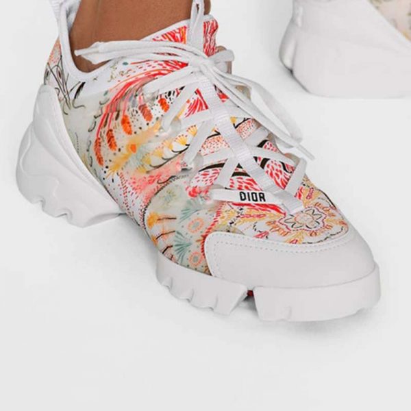 Dior Women D-Connect Sneaker White Technical Fabric with Dior In Heart Lights Print (1)