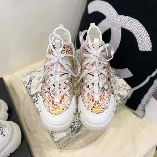 Dior Women D-Connect Sneaker White Technical Fabric with Dior In Heart Lights Print (5)