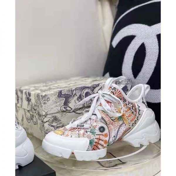 Dior Women D-Connect Sneaker White Technical Fabric with Dior In Heart Lights Print (6)