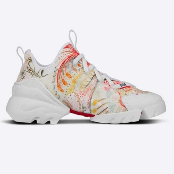 Dior Women D-Connect Sneaker White Technical Fabric with Dior In Heart Lights Print
