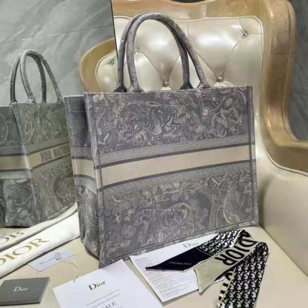 Dior Women Dior Book Tote Gray Toile De Jouy Reverse Embroidery (2)