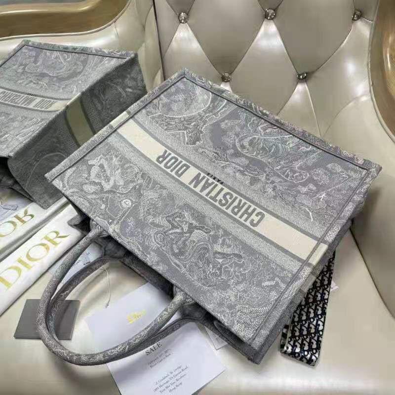 Dior Book Tote Medium Grey Toile De Jouy Reverse Embroidery - Kaialux