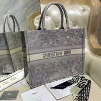 Dior Women Dior Book Tote Gray Toile De Jouy Reverse Embroidery