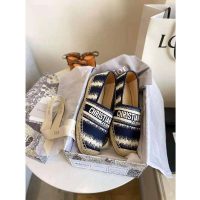 Dior Women Dior Granville Espadrille Deep Blue D-Stripes Embroidered Cotton