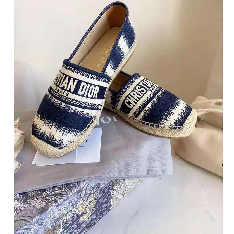 Dior Women Dior Granville Espadrille Deep Blue D-Stripes Embroidered ...