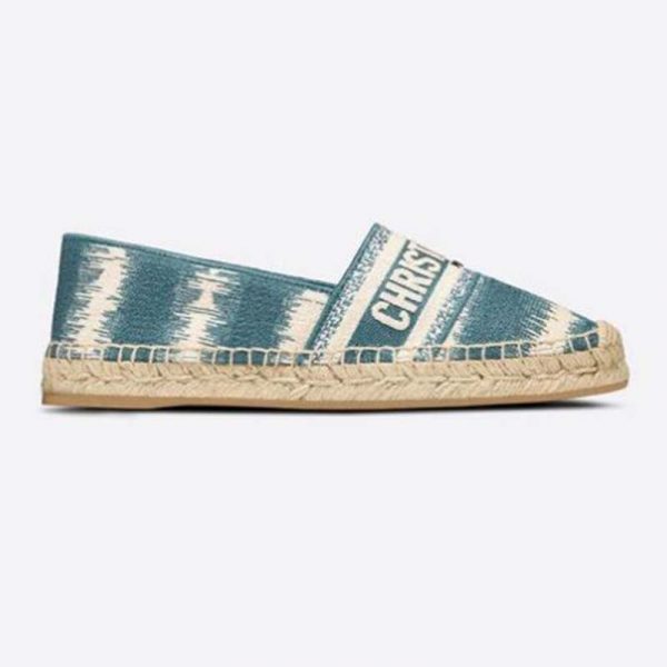 Dior Women Dior Granville Espadrille Deep Ocean Blue D-Stripes Embroidered Cotton