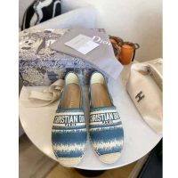 Dior Women Dior Granville Espadrille Deep Ocean Blue D-Stripes Embroidered Cotton