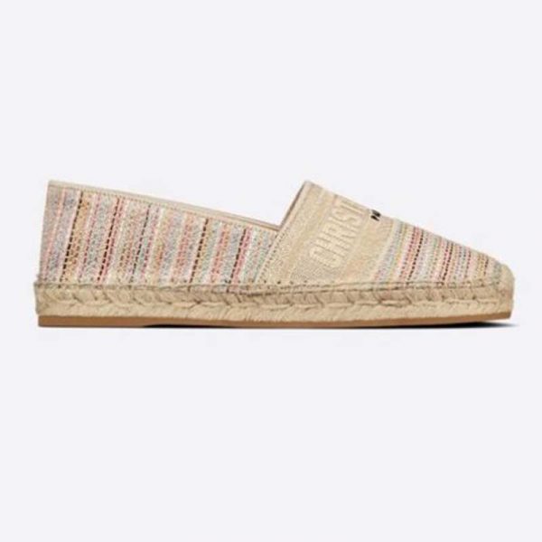 Dior Women Dior Granville Espadrille Multicolor Dior Or Metallic Thread Embroidered Cotton