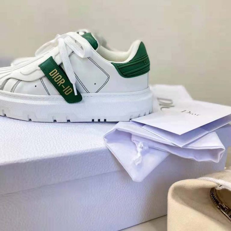 Dior Women DiorID Sneaker White and Green Calfskin and Rubber LULUX