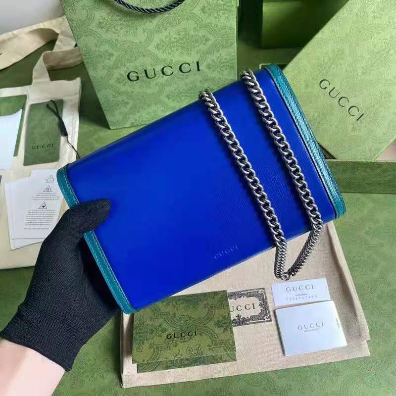 Gucci GG Women Dionysus Small Shoulder Bag Blue Leather with Turquoise ...
