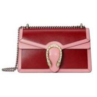 Gucci GG Women Dionysus Small Shoulder Bag Dark Red with Pink Leather