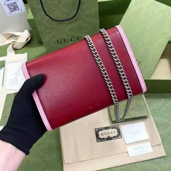 Gucci GG Women Dionysus Small Shoulder Bag Dark Red with Pink Leather (4)