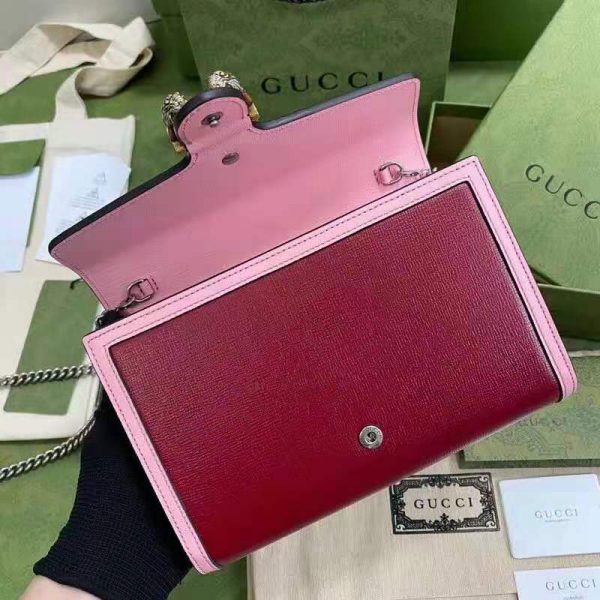 Gucci GG Women Dionysus Small Shoulder Bag Dark Red with Pink Leather (8)