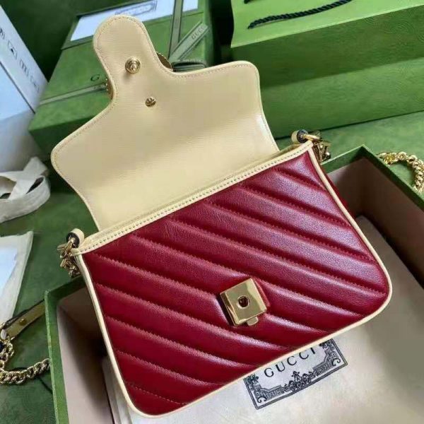 Gucci GG Women GG Marmont Mini Top Handle Bag Blue Red Diagonal Matelassé Leather (2)