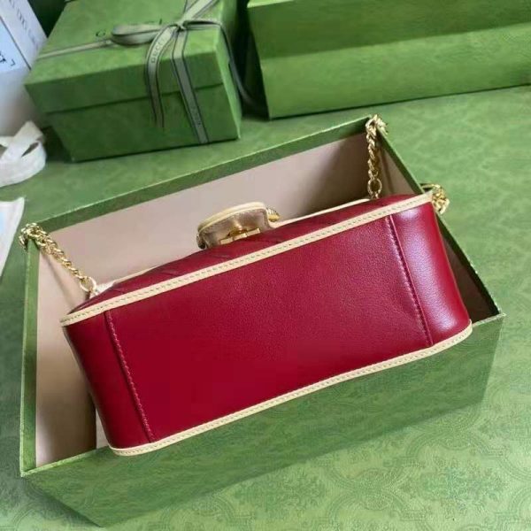 Gucci GG Women GG Marmont Mini Top Handle Bag Blue Red Diagonal Matelassé Leather (4)