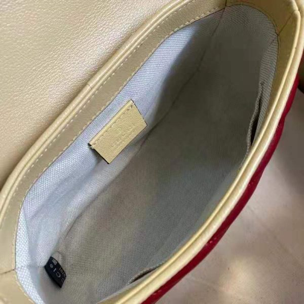 Gucci GG Women GG Marmont Mini Top Handle Bag Blue Red Diagonal Matelassé Leather (7)