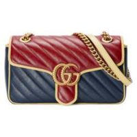 Gucci GG Women GG Marmont Small Shoulder Bag Blue Red Diagonal Matelassé Leather