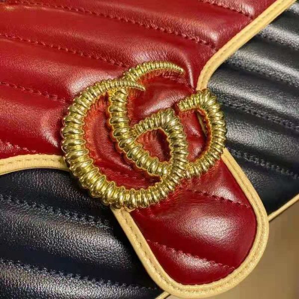 Gucci GG Women GG Marmont Small Shoulder Bag Blue Red Diagonal Matelassé Leather (6)