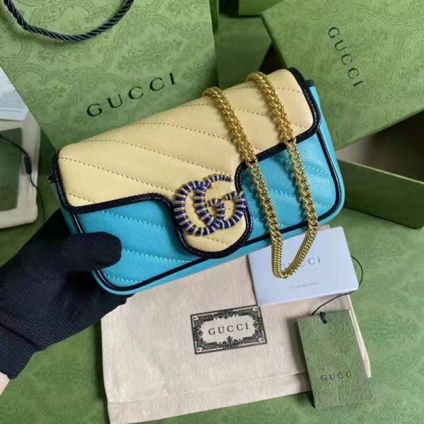 Gucci GG Women Online Exclusive GG Marmont Mini Bag Butter Light Blue Diagonal Matelassé Leather (1)