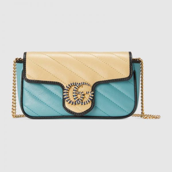 Gucci GG Women Online Exclusive GG Marmont Mini Bag Butter Light Blue Diagonal Matelassé Leather