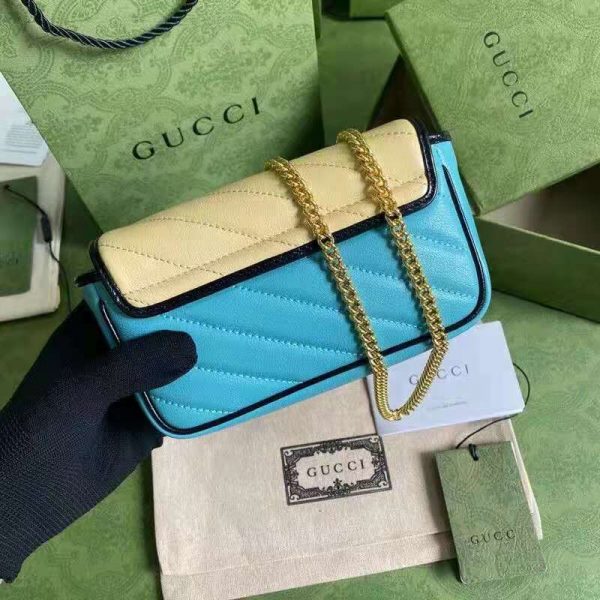 Gucci GG Women Online Exclusive GG Marmont Mini Bag Butter Light Blue Diagonal Matelassé Leather (2)