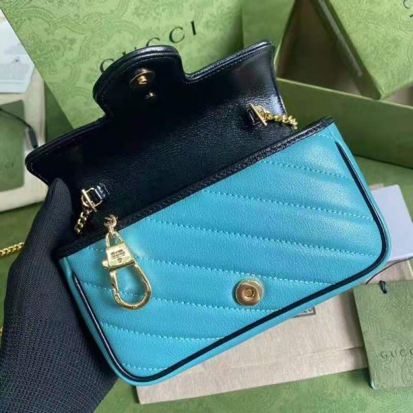 Gucci GG Women Online Exclusive GG Marmont Mini Bag Butter Light Blue Diagonal Matelassé Leather (4)