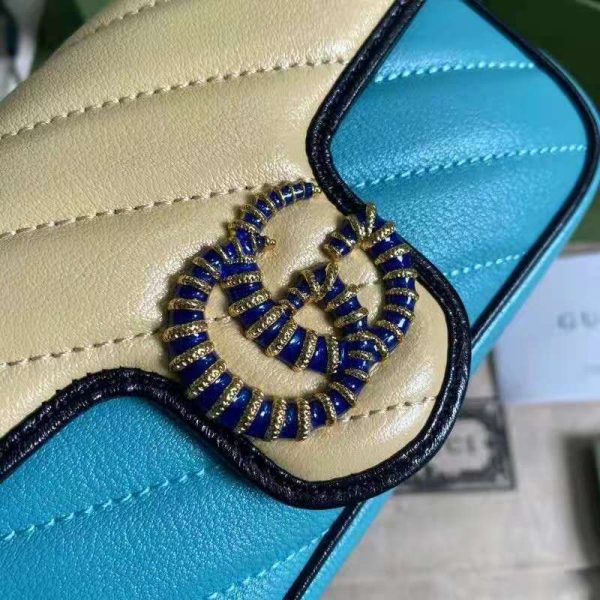 Gucci GG Women Online Exclusive GG Marmont Mini Bag Butter Light Blue Diagonal Matelassé Leather (5)