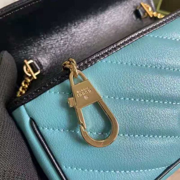 Gucci GG Women Online Exclusive GG Marmont Mini Bag Butter Light Blue Diagonal Matelassé Leather (9)