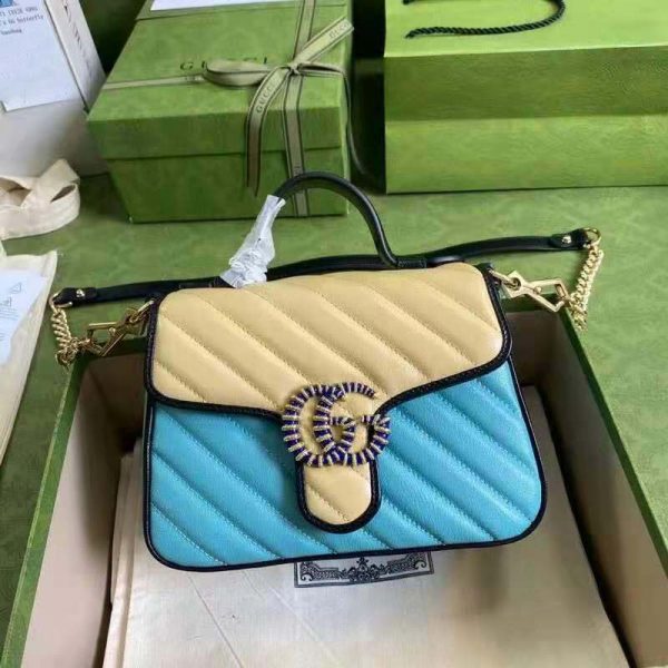 Gucci GG Women Online Exclusive GG Marmont Mini Bag Pastel Blue Butter Diagonal Matelassé Leather (1)