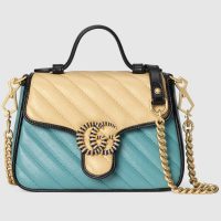 Gucci GG Women Online Exclusive GG Marmont Mini Bag Pastel Blue Butter Diagonal Matelassé Leather