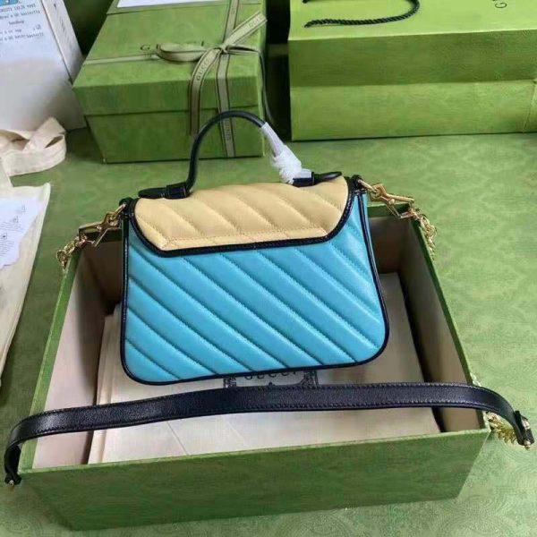 Gucci GG Women Online Exclusive GG Marmont Mini Bag Pastel Blue Butter Diagonal Matelassé Leather (2)