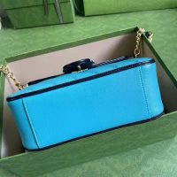 Gucci GG Women Online Exclusive GG Marmont Mini Bag Pastel Blue Butter Diagonal Matelassé Leather