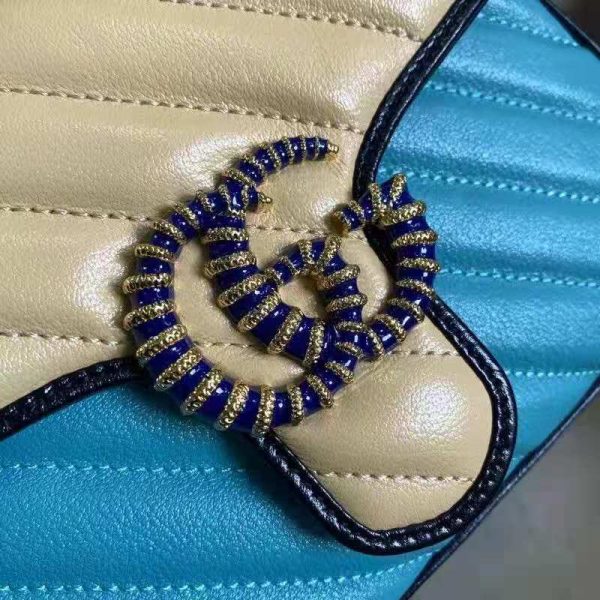 Gucci GG Women Online Exclusive GG Marmont Mini Bag Pastel Blue Butter Diagonal Matelassé Leather (4)