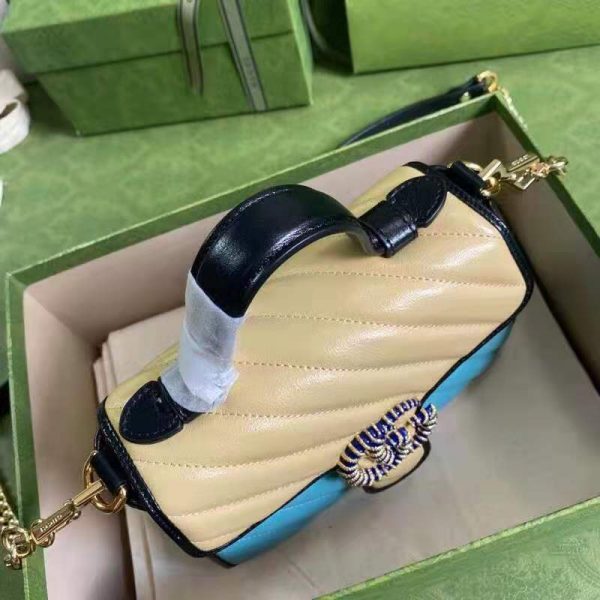 Gucci GG Women Online Exclusive GG Marmont Mini Bag Pastel Blue Butter Diagonal Matelassé Leather (5)