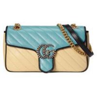 Gucci GG Women Online Exclusive GG Marmont Small Bag Pastel Blue Butter Diagonal Matelassé Leather