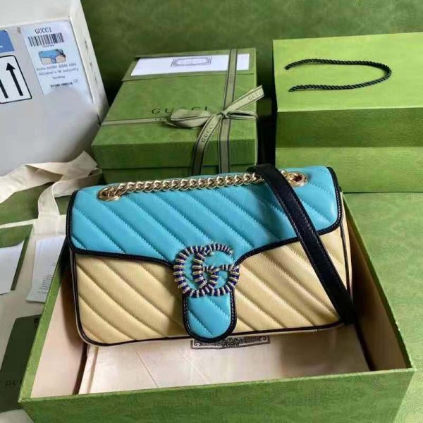 Gucci GG Women Online Exclusive GG Marmont Small Bag Pastel Blue Butter Diagonal Matelassé Leather (4)