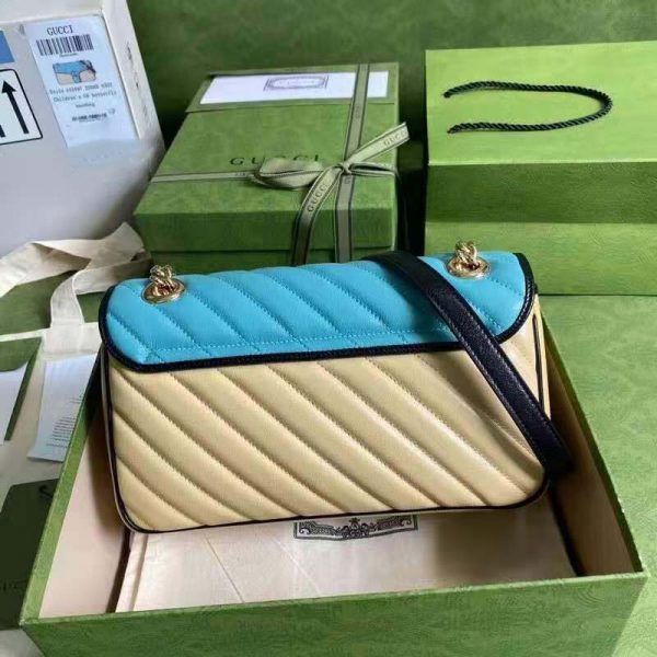 Gucci GG Women Online Exclusive GG Marmont Small Bag Pastel Blue Butter Diagonal Matelassé Leather (5)