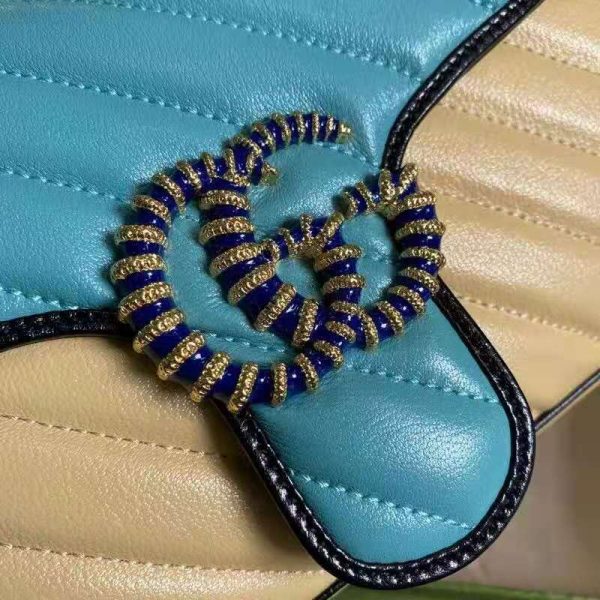 Gucci GG Women Online Exclusive GG Marmont Small Bag Pastel Blue Butter Diagonal Matelassé Leather (7)