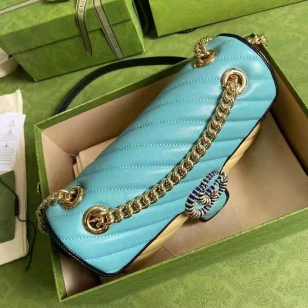 Gucci GG Women Online Exclusive GG Marmont Small Bag Pastel Blue Butter Diagonal Matelassé Leather (8)