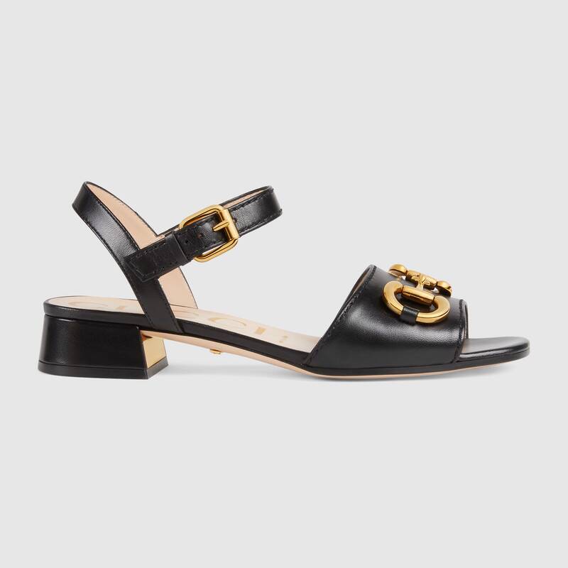 Gucci GG Women's Sandal with Horsebit Black Leather Ankle Buckle