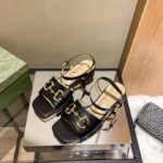 Gucci GG Women's Sandal with Horsebit Black Leather Ankle Buckle Closure - Bild 4
