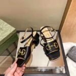 Gucci GG Women's Sandal with Horsebit Black Leather Ankle Buckle Closure - Bild 8