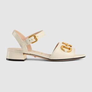 Gucci GG Women's Sandal with Horsebit White Leather Ankle Buckle Closure
