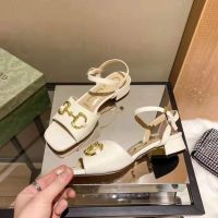 Gucci GG Women’s Sandal with Horsebit White Leather Ankle Buckle Closure