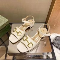 Gucci GG Women’s Sandal with Horsebit White Leather Ankle Buckle Closure